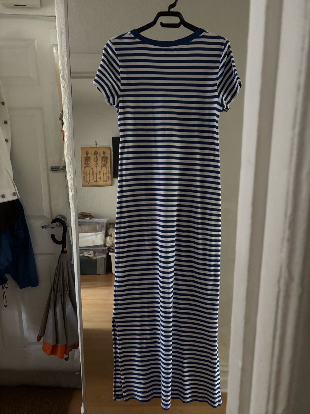 Calvin Klein 100% Cotton, Blue & White Striped Maxi Tee Dress